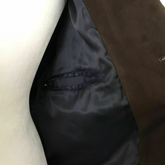 BLACK SAKS FIFTH AVE Size Medium Brown Soft Microfiber Suede Coat Lined Pockets - Picture 9 of 10